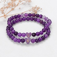 Nouveau bracelet en perles d'améthyste en forme de cœur, 26 lettres, amour, bracelet avec lettres de l'alphabet de 6 mm, bracelet fait main pour couple