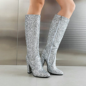 Botines Con Lentejuelas MAVMAX Para Mujer - Tacón Bloque 6 Cm, Caña 12.5 Cm, Brillantes Para Fiestas Y Ocasiones Especiales