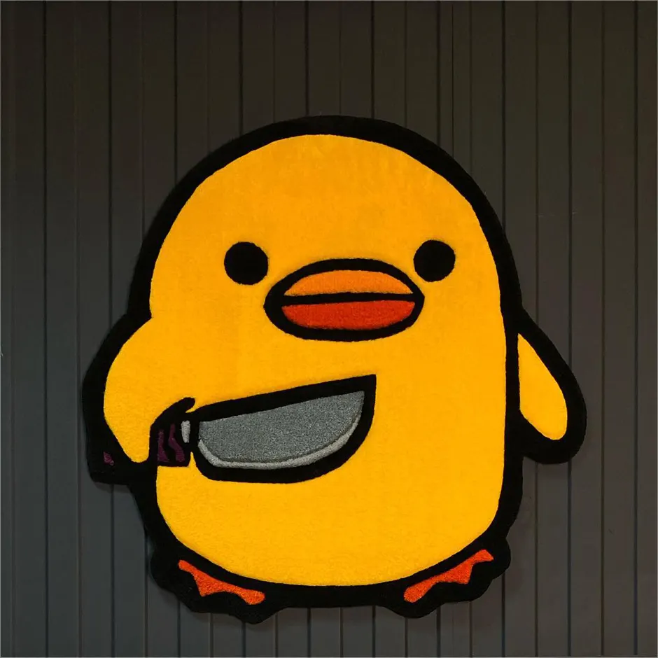 Alfombra copetuda con diseño de Anime único hecho a medida tamaño personalizado patrón de dibujos animados de pato amarillo alfo