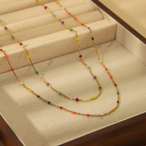 Colorful Beaded 18K Gold <b>Titanium</b> Steel Necklace For Women Layerable Clavicle <b>Chain</b> Party Jewelry - Product Image 2