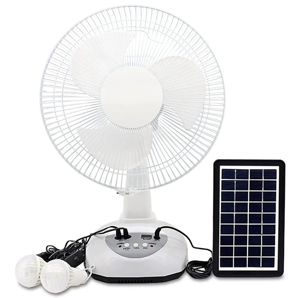 12 Inch Portable Rechargeable Table Fan With Solar Panel For Cooling Ventilation Outdoor Home