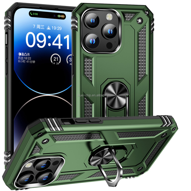 Mobile Phone Accessories Back Cover with Camera Ring Holder Shockproof Armor Phone Case for Iphone 15 14 13 11 12 Pro Max