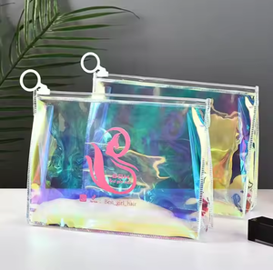 Bolsa de Maquillaje para Mujer, Personalizada de Fábrica, Económica, Holográfica, Iridiscente, de PVC, Impresa con Serigrafía, con Cierre Redondo - Product Image 1