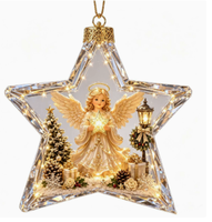 Étoiles de Noël en acrylique lumineuses à LED, décorations suspendues en forme d'étoile à 5 branches et bonhomme de neige, pour le sommet du sapin et la décoration de fêtes.