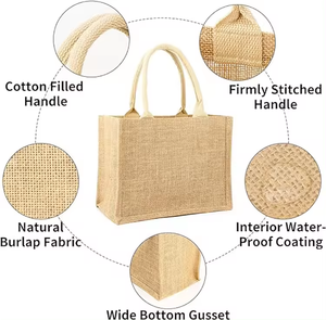 Wholesale High Quality Eco Friendly Reusable Shopping Grocery Daily Gift <strong>Jute</strong> Custom <strong>Tote</strong> <strong>Bag</strong> Zipper Closure Medium Size Design - Product Image 5