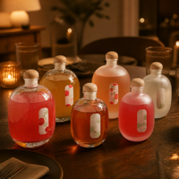Bouteille à spiritueux ovale en verre borosilicate, forme galet, luxe unique, pour gin et whisky, base lourde avec sérigraphie intégrée