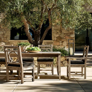 Custom Weathered Teak Outdoor <b>Dining</b> Set, <b>Rustic</b> Patio <b>Dining</b> <b>Table</b> <b>and</b> <b>Chairs</b> Set with Seat Cushions for Garden - Product Image 5