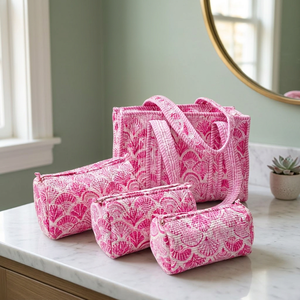 Set de Bolsas de Aseo Acolchadas con Estampado de Conchas Rosas y Cierre de Cremallera, Bolso Tote de Moda para Mujer y Accesorios - Product Image 5