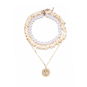 Collier ras du cou tendance G en coquillages superposés, perles d'eau douce et pendentif soleil, plaqué or 18 carats, cadeau unisexe - Product Image 2