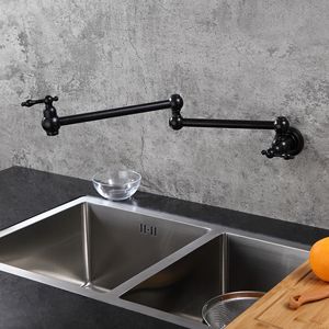 Robinet de <span class=keywords><strong>cuisine</strong></span> mural noir mat moderne pour hôtel, à double interrupteur, pliable, à un trou, pour remplir les casseroles - Product Image 3