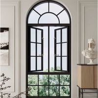 Ventanas francesas de aluminio europeas modernas Características de seguridad de vidrio templado doble Ventanas de arco de aluminio Apertura horizontal