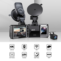 Caméra embarquée double objectif 4K avec enregistreur vidéo, Wi-Fi intégré, GPS intégré, écran IPS 2 pouces, grand angle 170 degrés, vision nocturne WDR, étanche, application