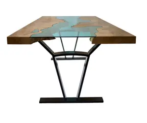 Pieds de Table basse en bois, résine époxy, noyer, haute qualité, meuble de salle à manger bleu eau