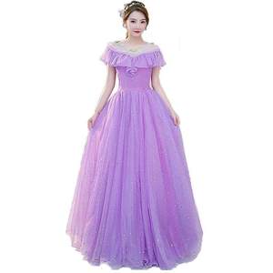 Violet Gauze Long Evening Dress With 3D Flowers Stage Performance Women's Art Exam Outfit Dreamy Forest Style Puffy Skirt - Product Image 5