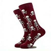 Chaussettes d'Halloween de qualité supérieure, grande taille, en coton, motif crâne et squelette jacquard, chaussettes amusantes et originales pour hommes
