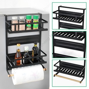 Fridge Organizer Magnetic Shelf Black 2 Tier Hanging <b>Kitchen</b> Storage For Condiments And <b>Paper</b> Towel Roll - Product Image 3