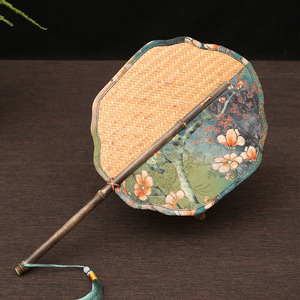 Bamboo Handmade Woven Fan Natural Art Collectible Round Fan With Floral Design For Decor And Gift - Product Image 1
