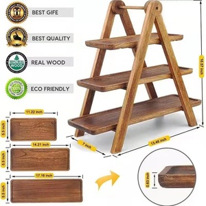 Wooden Tiered Tray 3 Tiers Multipurpose Serving <b>Stand</b> For Dessert Party Kitchen Storage - Product Image 3