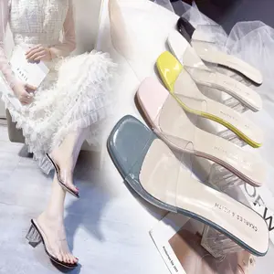 Fashion Korean crystal Chunky heeled sandals Open Toe transparent high heels breathable comfortable Lady Female Casual sandals