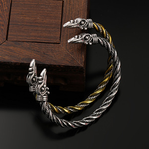 Wholesale Norse Raven Bracelet for <strong>Men</strong> Viking Jewelry <strong>Silver</strong> Color Open <strong>Bangle</strong> Personalized Vintage Bracelets - Product Image 1