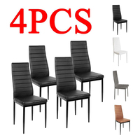 Chaise de salle à manger en similicuir noir, dossier haut avec surpiqûres verticales, pieds en métal, chaise d'appoint rembourrée pour cuisine, restaurant, café
