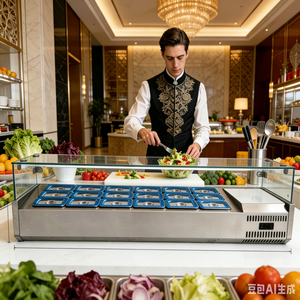 Comptoir réfrigéré en acier inoxydable, station de préparation, plan de travail pour salades et pizzas, <span class=keywords><strong>mini</strong></span> table de refroidissement pour ingrédients et garnitures - Product Image 4