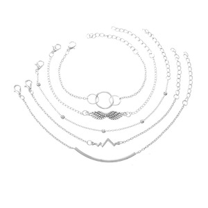 European and American cross-border ECG wing <b>bracelet</b>, popular and simple beaded round tube circle 5-piece <b>bracelet</b> <b>set</b> - Product Image 2