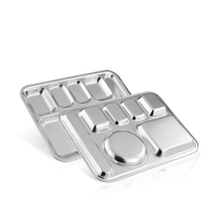 Bandeja de Comida de Acero Inoxidable para Uso Escolar, Bandeja de Comida Rápida para Cafetería con 7 Compartimentos - Product Image 1