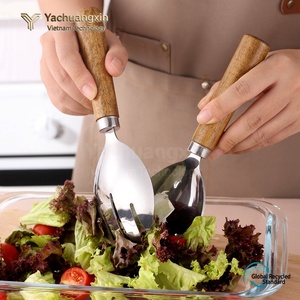 Stainless Steel Salad Spoon Fork Set with Wooden Handle Modern Tableware for Adults Camping Outdoor Use All Seasons Vietnam - Product Image 6