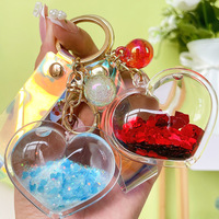 Flottant liquide paillettes coeur amour forme porte-clés paillettes Quicksand porte-clés voiture sac bibelot pendentif pour femmes acrylique porte-clés