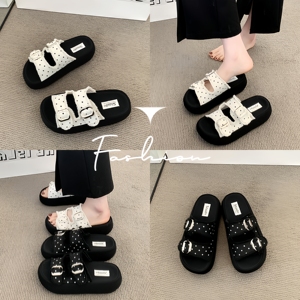 Sandalias de Plataforma con Doble Hebilla y Punta Redonda para Mujer, Diseño Punk Gótico, Casuales, Planas, de Verano, para la Playa - Product Image 5