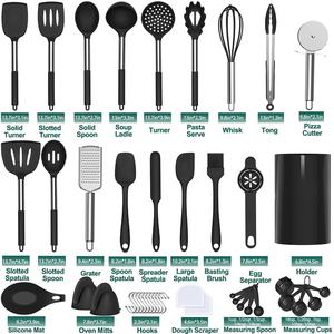 43pcs Wholesale Food Grade Black <b>Silicone</b> Kitchen Baking Utensil Set Stainless Steel Handle Cooking Baking Kit - Product Image 6