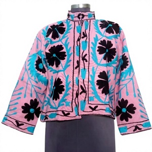 Chaqueta Bomber de Punto para Mujer, Invierno/Primavera, Bordado Suzani Indio, Patrón Floral, Transpirable, Ecológica, Rellena de Algodón - Product Image 1