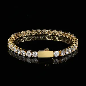 Bracelet Tennis avec fermoir mousqueton pour hommes, chaîne en Zircon, bijou en diamant, pierre précieuse, 3mm, 4mm, 5mm, style Hip-Hop, personnalisé