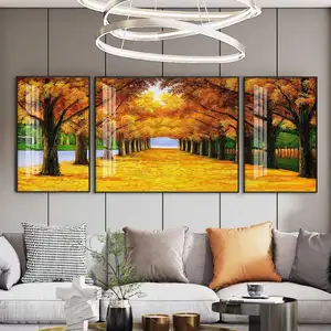 Luxury Modern Living Room Decor 3 Panels Gold living room crystal porcelain wall art painting decorations