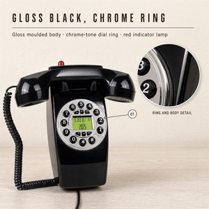 Black Retro Corded Landline <b>Phone</b> with Caller ID Display Push Buttons Coiled Cord Handset - Product Image 4