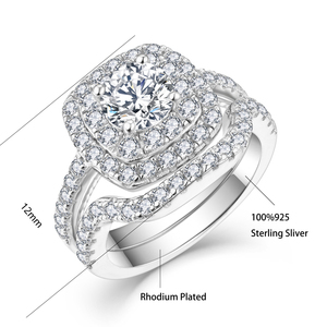 Anillo de Plata de Ley 925 corte redondo <span class=keywords><strong>blanco</strong></span> Cz boda banda anillo de compromiso conjunto para mujer - Product Image 5
