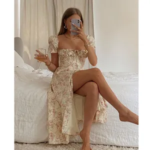 꽃 캐주얼 Vestido De Verano Para Mujer 2021 플러스 사이즈 폴리 에스테르 스타일 긴 Maix 여름 Boho 웨딩 드레스