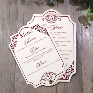批发新颖设计结婚礼品纸质菜单马里亚格定制烫印箔新娘餐厅菜单卡