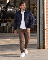 Veste pour homme avec logo personnalisé OEM, légère, style pilote MA1, en nylon, col pointu, fermeture éclair, plusieurs poches