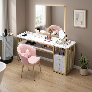 Hot Sale Wood <b>Nail</b> Salon Station with Drawers Modern Light Luxury Manicure Table for Living Room & Mall Use - Product Image 1