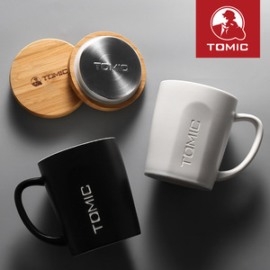 Taza de cerámica TOMIC con tapa, color sólido, negro y blanco, taza de café para oficina, regalo de negocios - Product Image 4