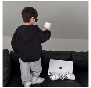 Vente en gros 2025 automne garçons vêtements d'extérieur Cardigan à capuche à capuche noir fermeture éclair tissé sport décontracté <span class=keywords><strong>sweat</strong></span> coupe ample saison d'hiver - Product Image 2