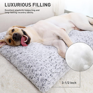 Lit pour chien en velours rose ultra doux, rectangle, fausse fourrure, lavable à la main, tapis moelleux et confortable - Product Image 2