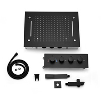 Ensemble de douche intelligent thermostatique moderne noir mat en SUS304 avec LED, pluie et cascade pour salle de bain