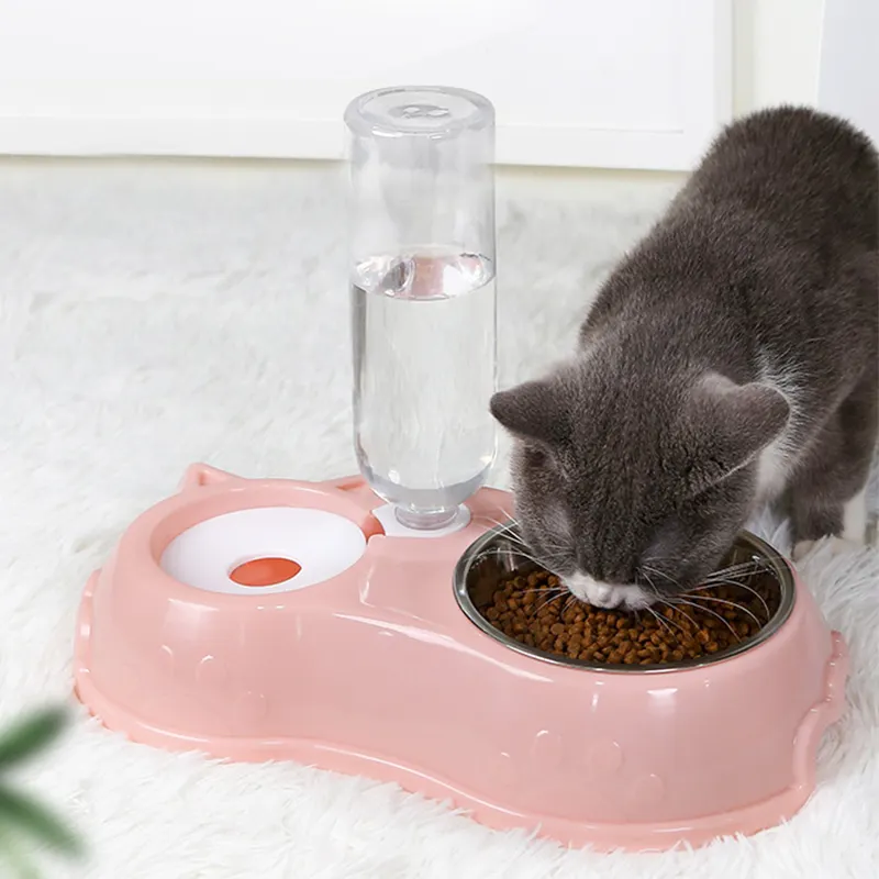 New product pet plastic smart water slow feeder cat drinker feeder with stainless bowl