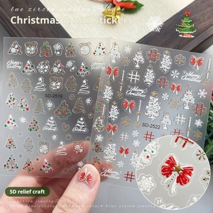 Christmas Nail <b>Stickers</b> Embossed <b>3D</b> Hot Selling Christmas Tree Snowflake Deer Wearing Nail Decorations - Product Image 2