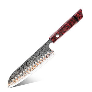 Grandsharp 7 pulgadas cocina Santoku cuchillo japonés 55 capas cobre Damasco acero Santoku cuchillos resina roja y mango de fibra de carbono - Product Image 1