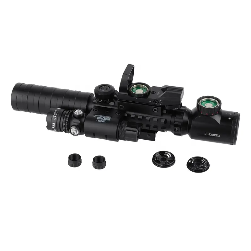 4-in-1 Scope 3-9x32 Combo Functional Rangefinder Tactical Scope Red Green Dot Reticles Sight Laser Sight