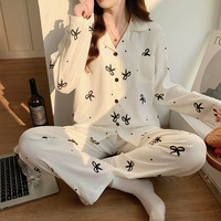 Ensemble de vêtements de détente pour femmes, printemps-automne, cardigan à col châle à manches longues et pantalon, imprimé de dessins animés mignons pour la maison et le streaming en direct